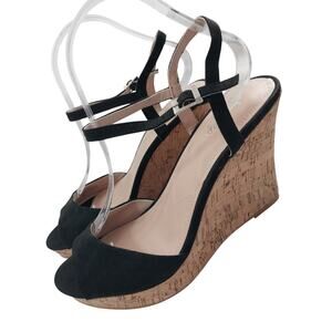 NWOT-1 SHOW! CHARLES DAVID! BLACK VEGAN SUEDE LTHER, CORK WEDGE SOLE HEELS! 9.5M